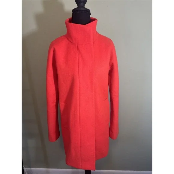 J.CREW Peacoat "City Coat" Cocoon Stadium Jacket Zip Orange‎ Womens Size 6 - Picture 2 of 10